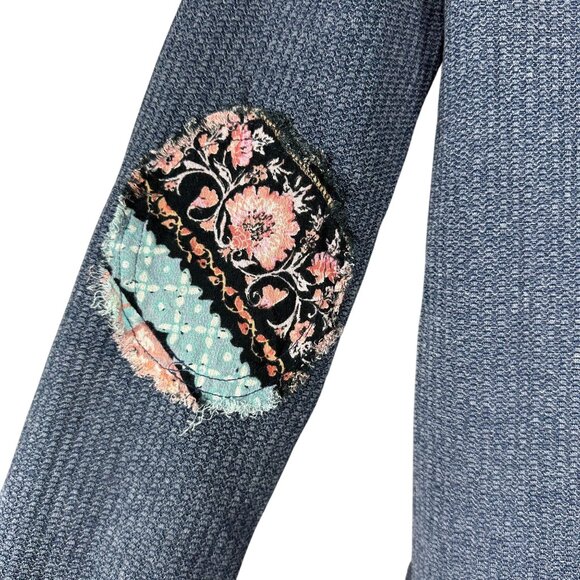 Mystree Womens Blue Long Sleeve Top With Floral Accents Size Small - Picture 9 of 9